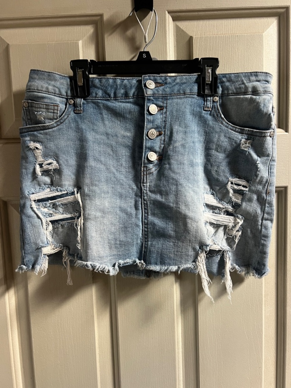 Altar'd State Light Blue Distressed Denim Mini Skirt